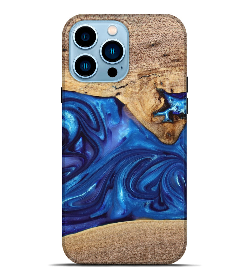 iPhone 14 Pro Max Wood+Resin Live Edge Phone Case - Silas (Blue, 697420)