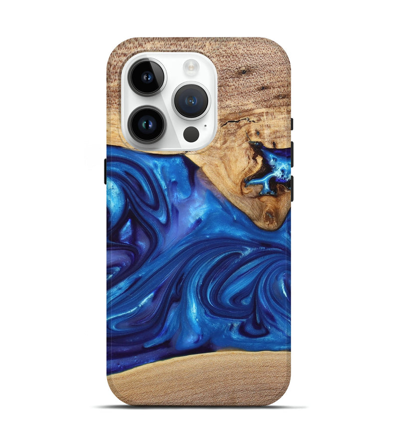 iPhone 15 Pro Wood+Resin Live Edge Phone Case - Silas (Blue, 697420)
