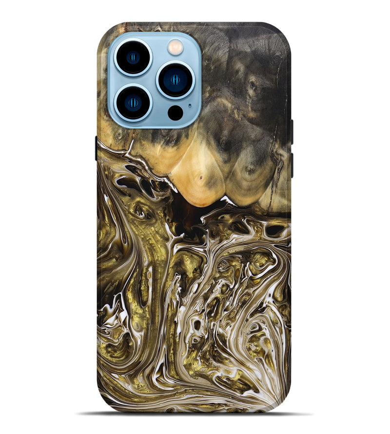iPhone 14 Pro Max Wood+Resin Live Edge Phone Case - Lucia (Black & White, 697421)