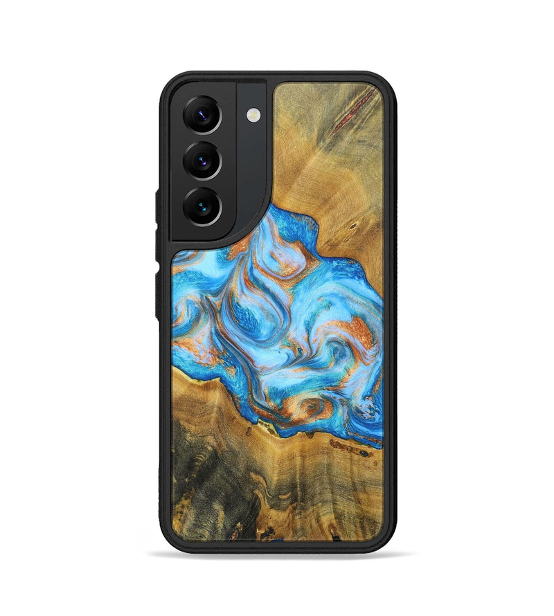 Galaxy S22 Wood+Resin Phone Case - Reginald (Teal & Gold, 697464)