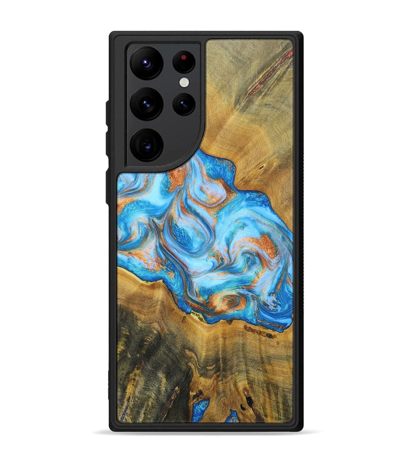 Galaxy S22 Ultra Wood+Resin Phone Case - Reginald (Teal & Gold, 697464)