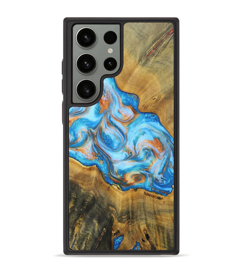 Galaxy S23 Ultra Wood+Resin Phone Case - Reginald (Teal & Gold, 697464)