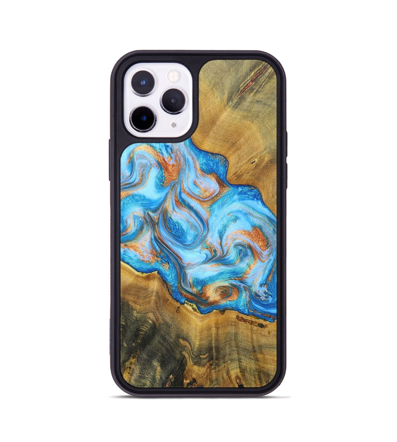 iPhone 11 Pro Wood+Resin Phone Case - Reginald (Teal & Gold, 697464)