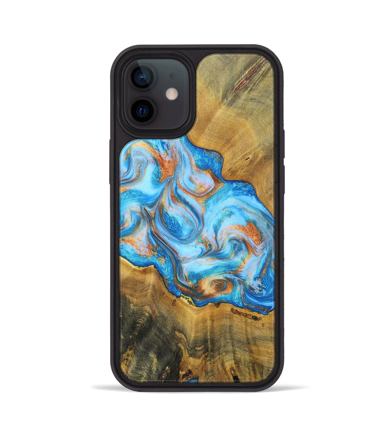 iPhone 12 Wood+Resin Phone Case - Reginald (Teal & Gold, 697464)