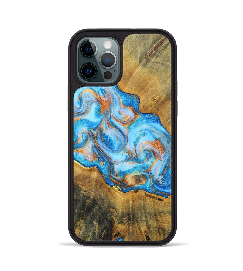 iPhone 12 Pro Wood+Resin Phone Case - Reginald (Teal & Gold, 697464)