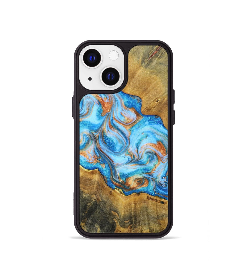 iPhone 13 mini Wood+Resin Phone Case - Reginald (Teal & Gold, 697464)