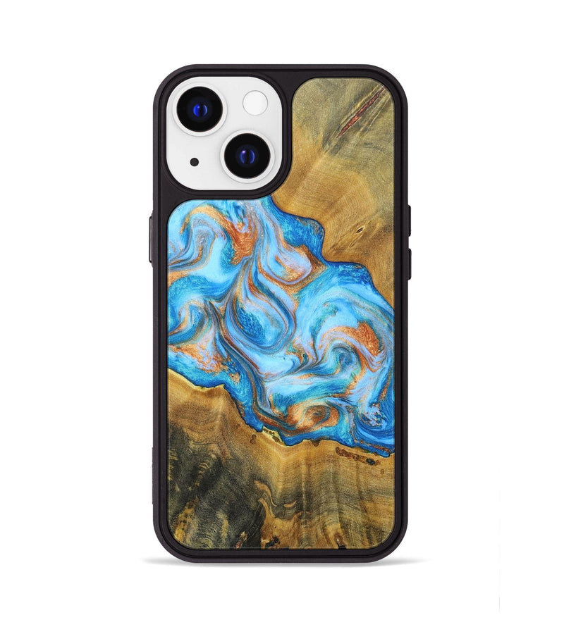 iPhone 13 Wood+Resin Phone Case - Reginald (Teal & Gold, 697464)