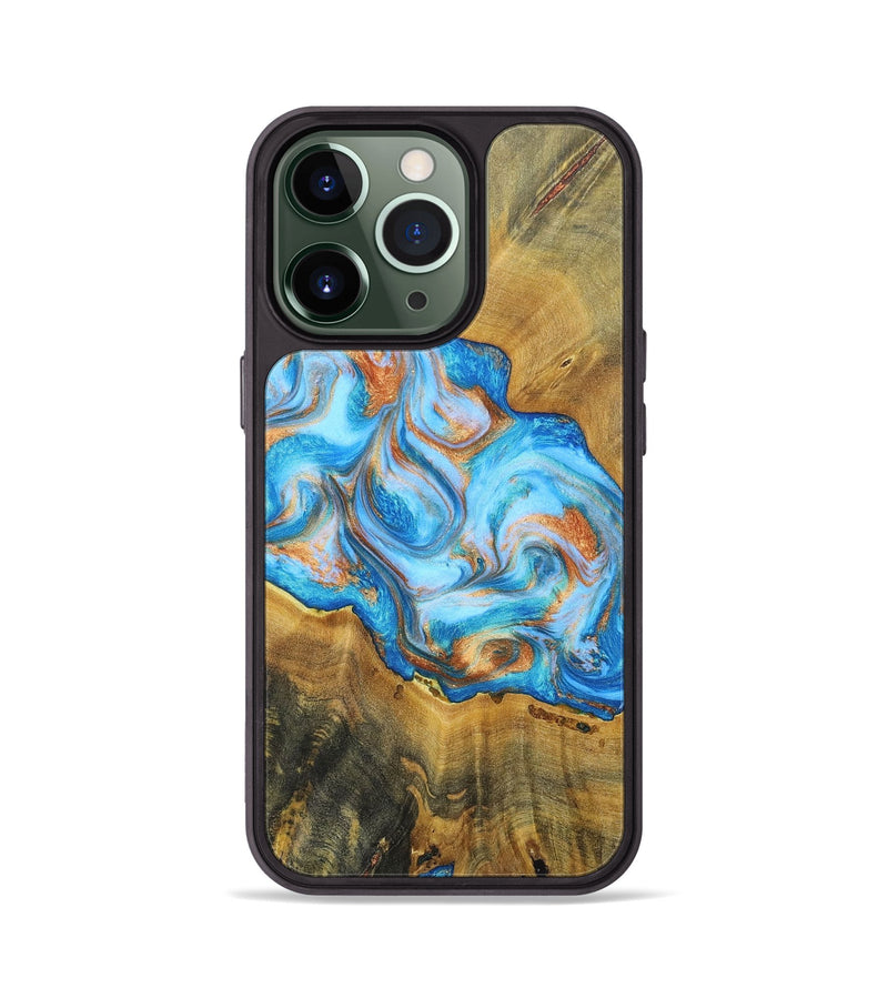 iPhone 13 Pro Wood+Resin Phone Case - Reginald (Teal & Gold, 697464)
