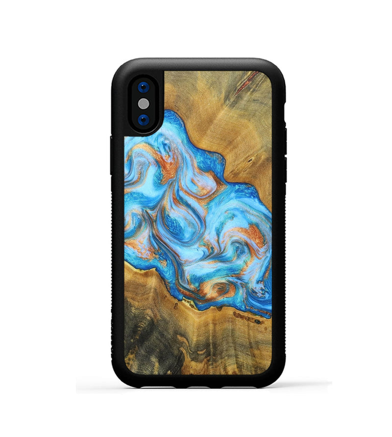 iPhone Xs Wood+Resin Phone Case - Reginald (Teal & Gold, 697464)