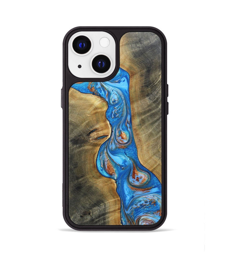 iPhone 13 Wood+Resin Phone Case - Celia (Teal & Gold, 697465)