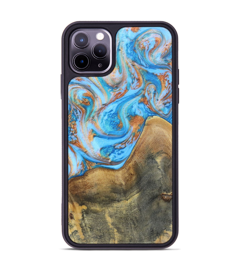 iPhone 11 Pro Max Wood+Resin Phone Case - Sheila (Teal & Gold, 697468)