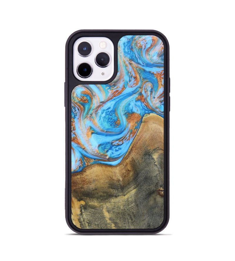 iPhone 11 Pro Wood+Resin Phone Case - Sheila (Teal & Gold, 697468)