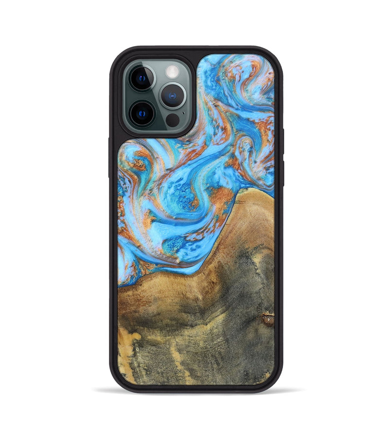 iPhone 12 Pro Wood+Resin Phone Case - Sheila (Teal & Gold, 697468)