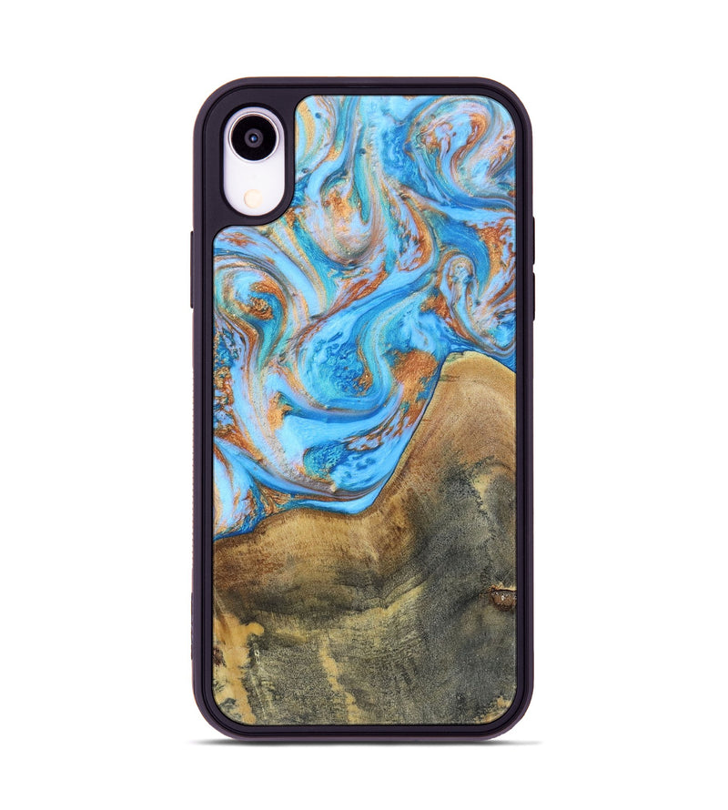 iPhone Xr Wood+Resin Phone Case - Sheila (Teal & Gold, 697468)