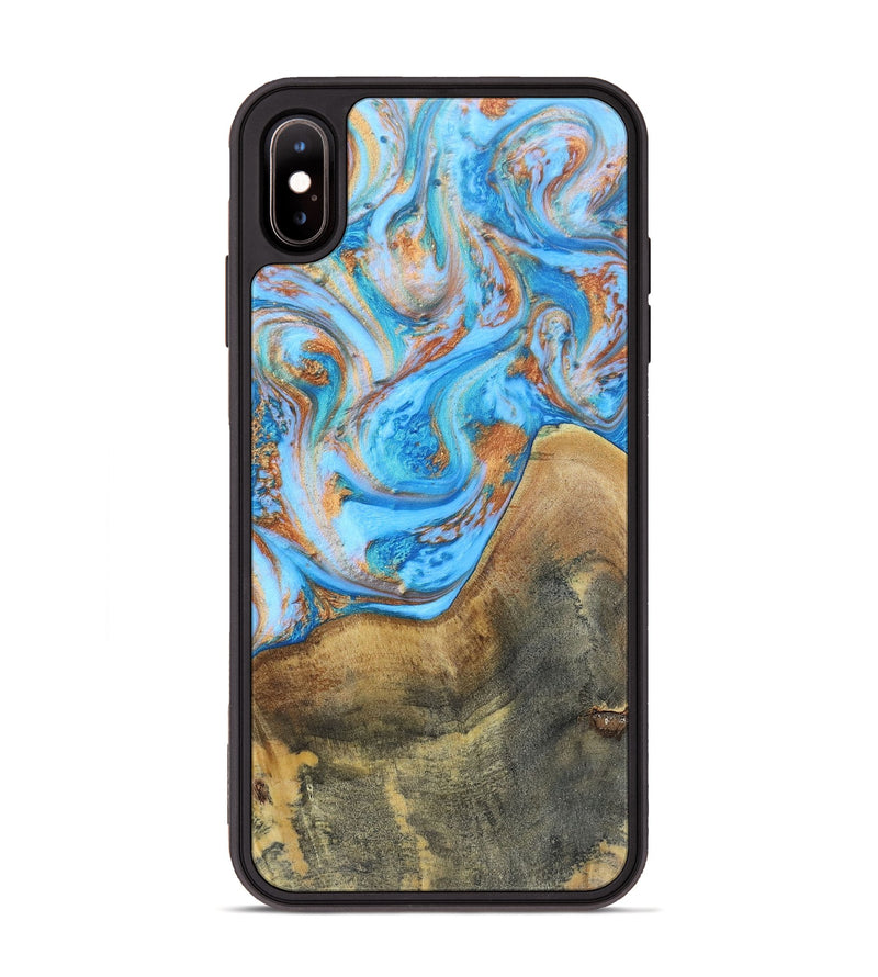 iPhone Xs Max Wood+Resin Phone Case - Sheila (Teal & Gold, 697468)