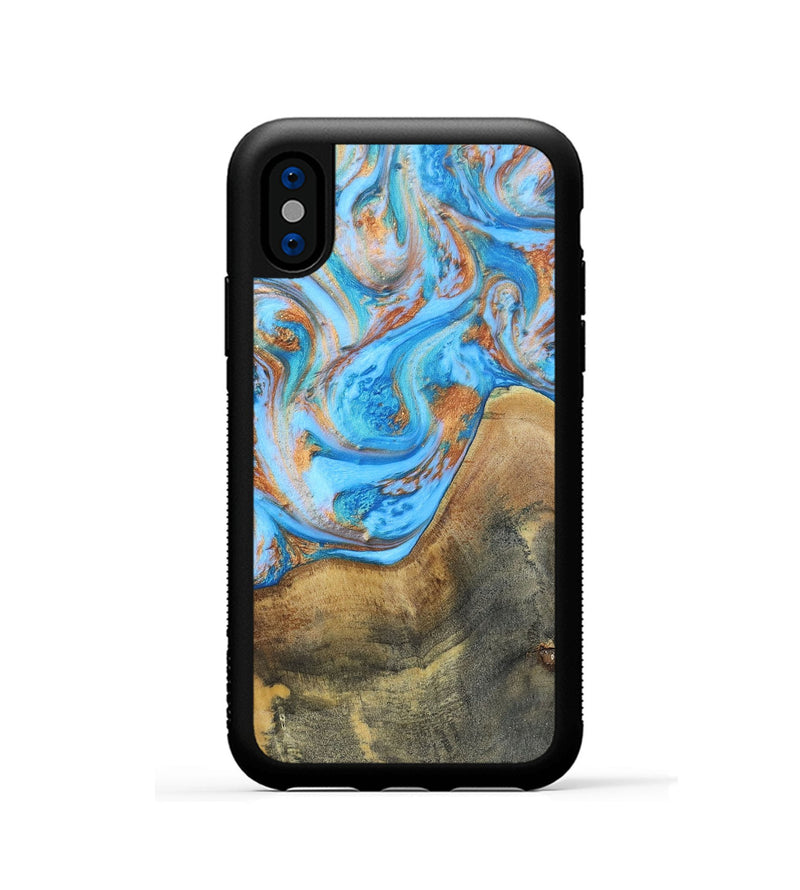 iPhone Xs Wood+Resin Phone Case - Sheila (Teal & Gold, 697468)