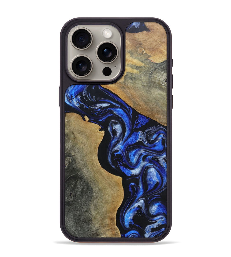 iPhone 15 Pro Max Wood+Resin Phone Case - Adelaide (Blue, 697473)