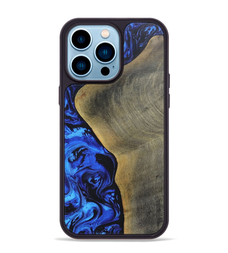 iPhone 14 Pro Max Wood+Resin Phone Case - Sheila (Blue, 697474)