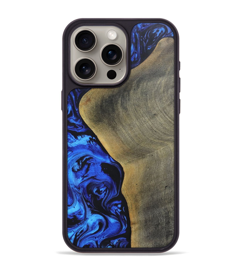 iPhone 15 Pro Max Wood+Resin Phone Case - Sheila (Blue, 697474)