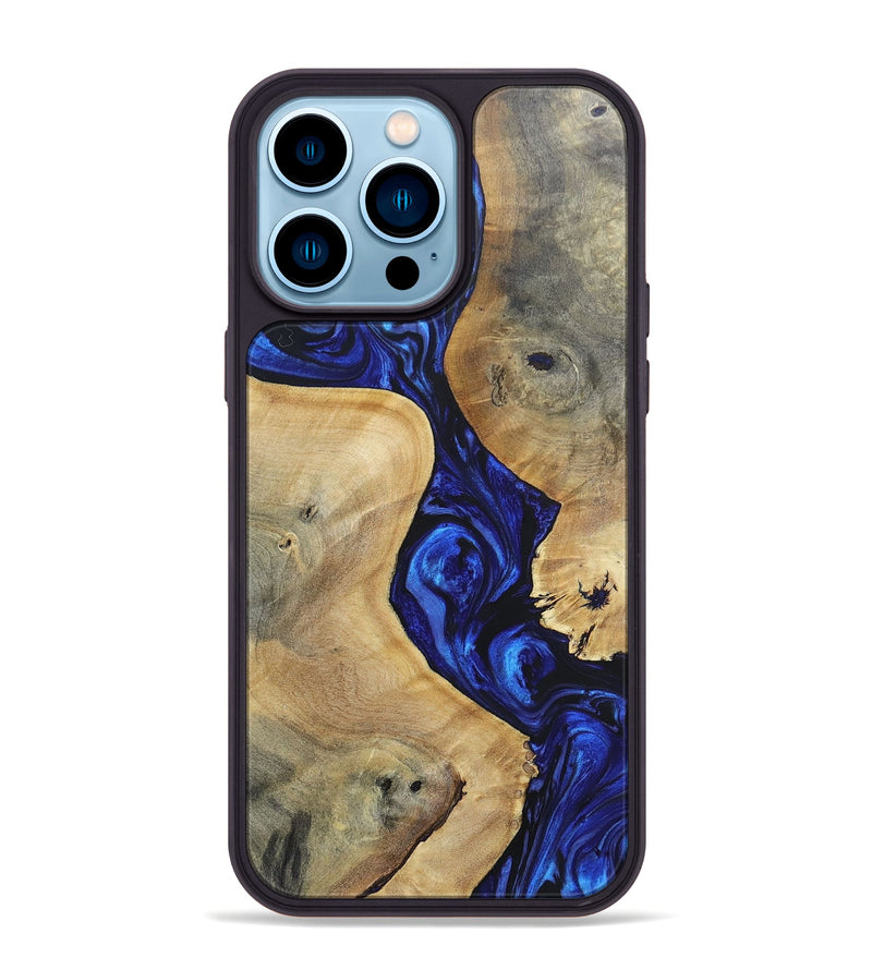 iPhone 14 Pro Max Wood+Resin Phone Case - Leilani (Blue, 697475)