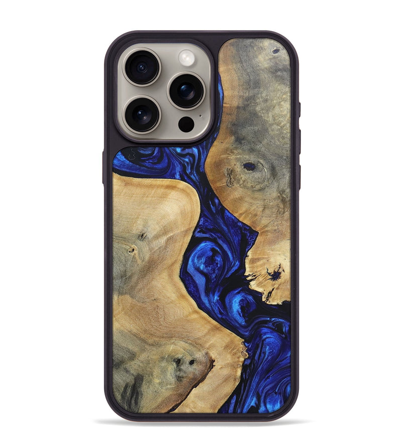 iPhone 15 Pro Max Wood+Resin Phone Case - Leilani (Blue, 697475)