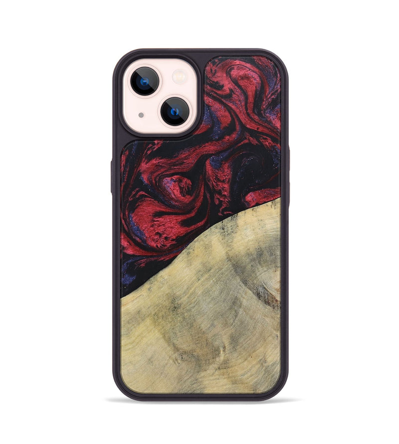 iPhone 14 Wood+Resin Phone Case - Delaney (Red, 697548)