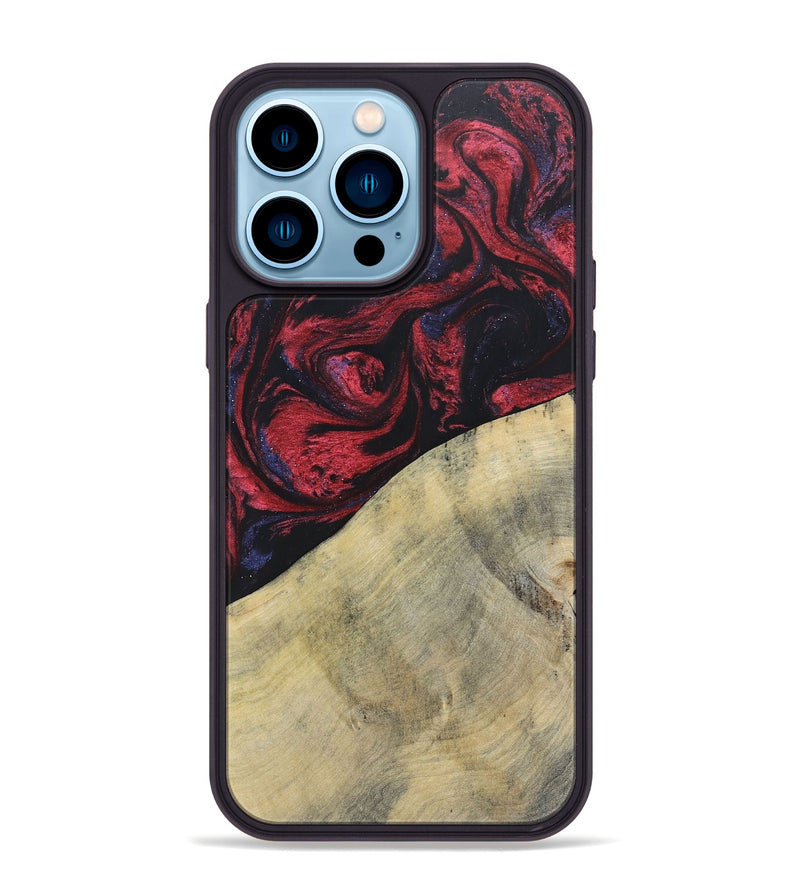 iPhone 14 Pro Max Wood+Resin Phone Case - Delaney (Red, 697548)