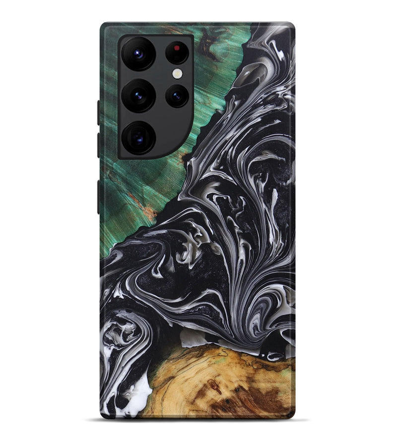 Galaxy S22 Ultra Wood+Resin Live Edge Phone Case - Vivian (Black & White, 697935)