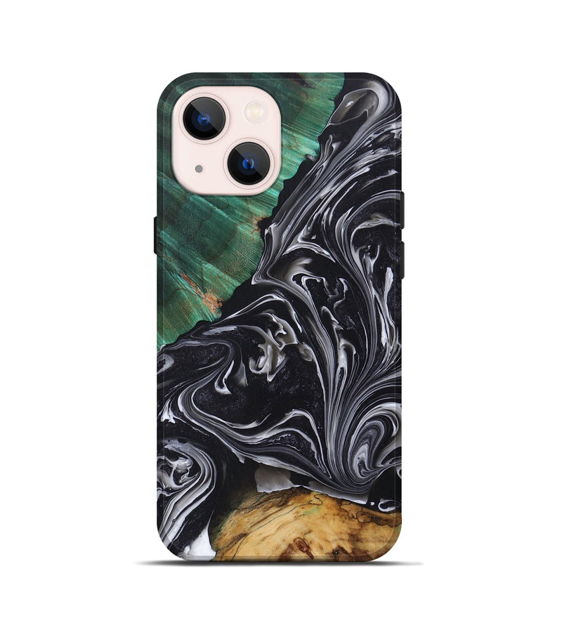 iPhone 13 mini Wood+Resin Live Edge Phone Case - Vivian (Black & White, 697935)