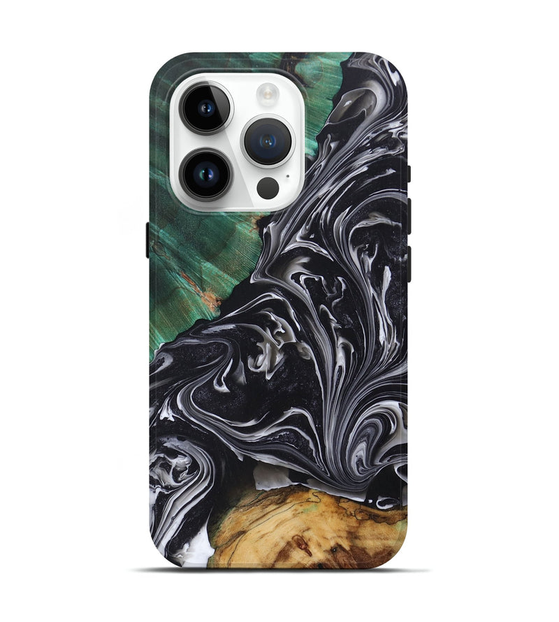 iPhone 15 Pro Wood+Resin Live Edge Phone Case - Vivian (Black & White, 697935)