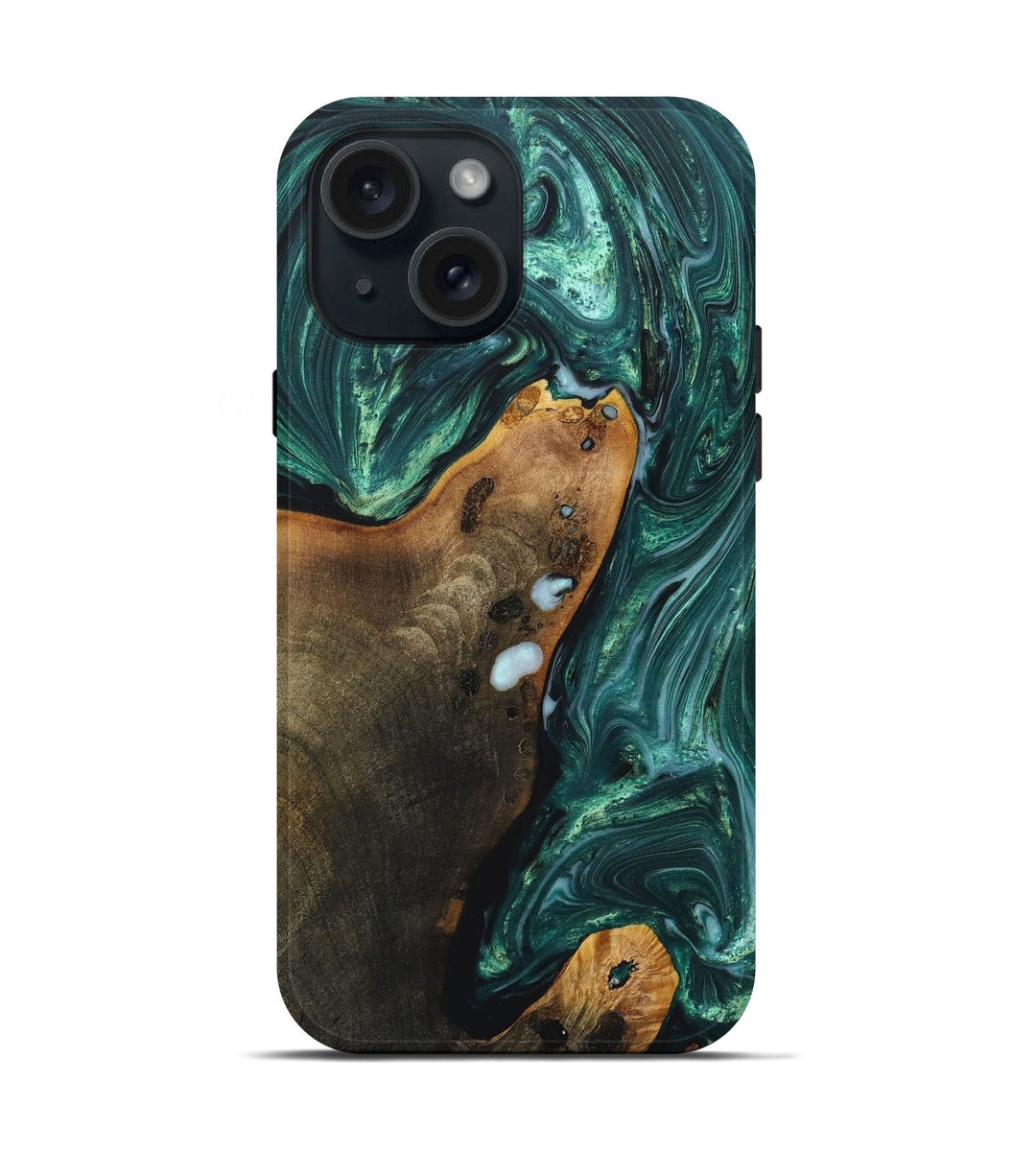 iPhone 15 Wood+Resin Live Edge Phone Case - Raul (Green, 697946)