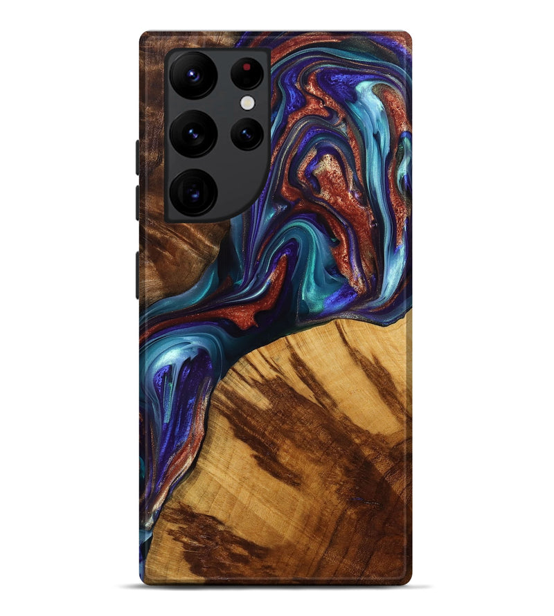 Galaxy S22 Ultra Wood+Resin Live Edge Phone Case - Malaysia (Teal & Gold, 698106)
