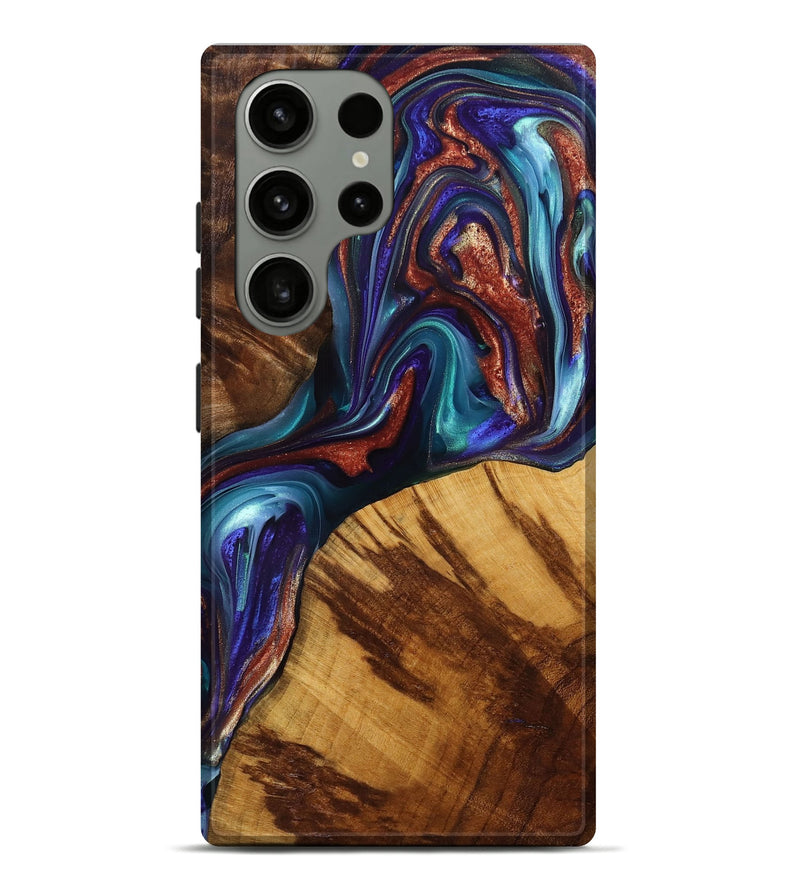Galaxy S23 Ultra Wood+Resin Live Edge Phone Case - Malaysia (Teal & Gold, 698106)