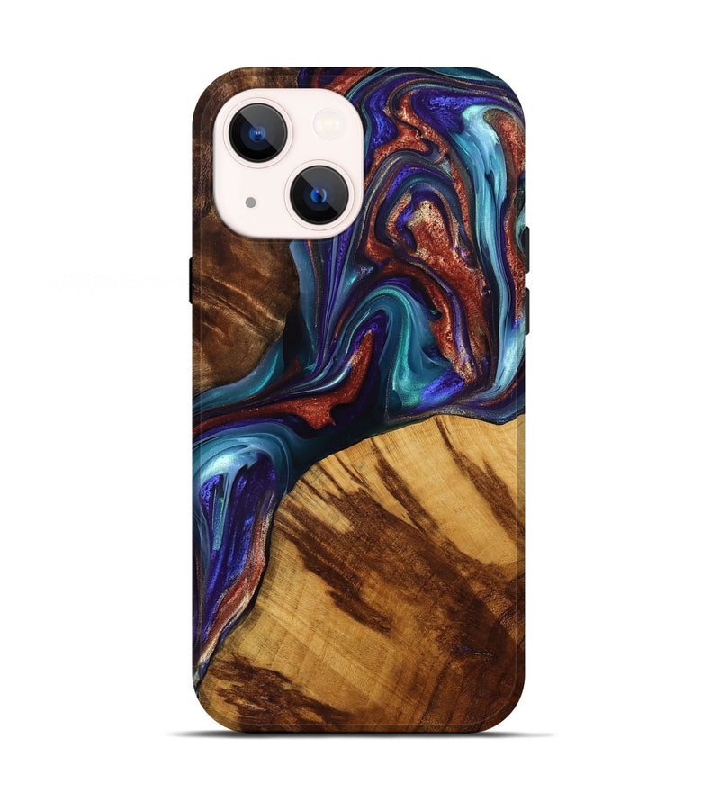 iPhone 13 Wood+Resin Live Edge Phone Case - Malaysia (Teal & Gold, 698106)