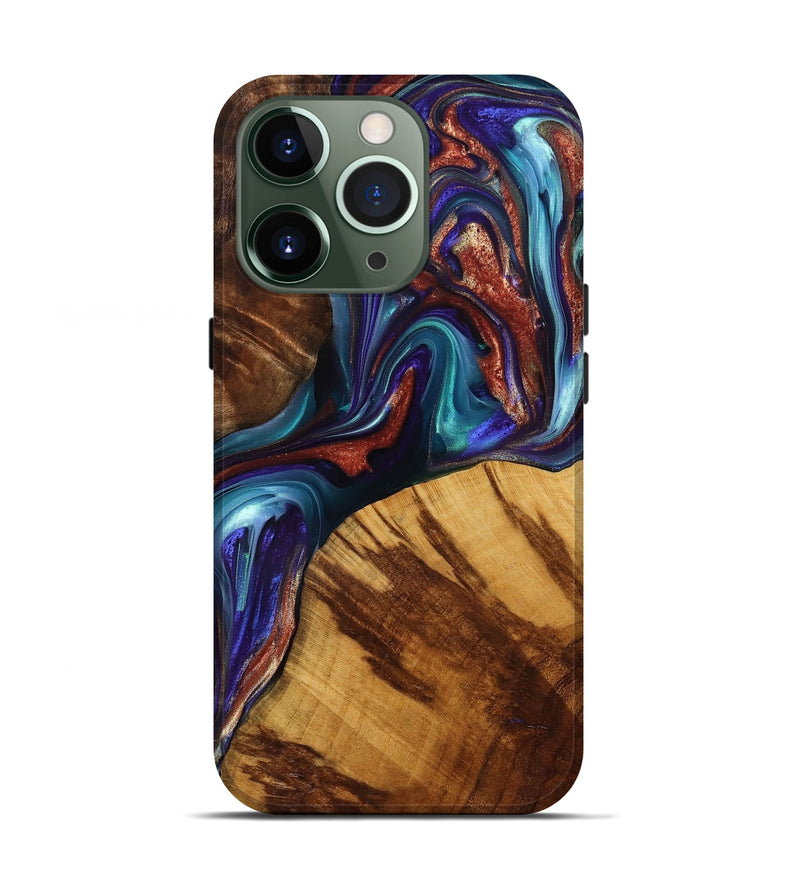 iPhone 13 Pro Wood+Resin Live Edge Phone Case - Malaysia (Teal & Gold, 698106)