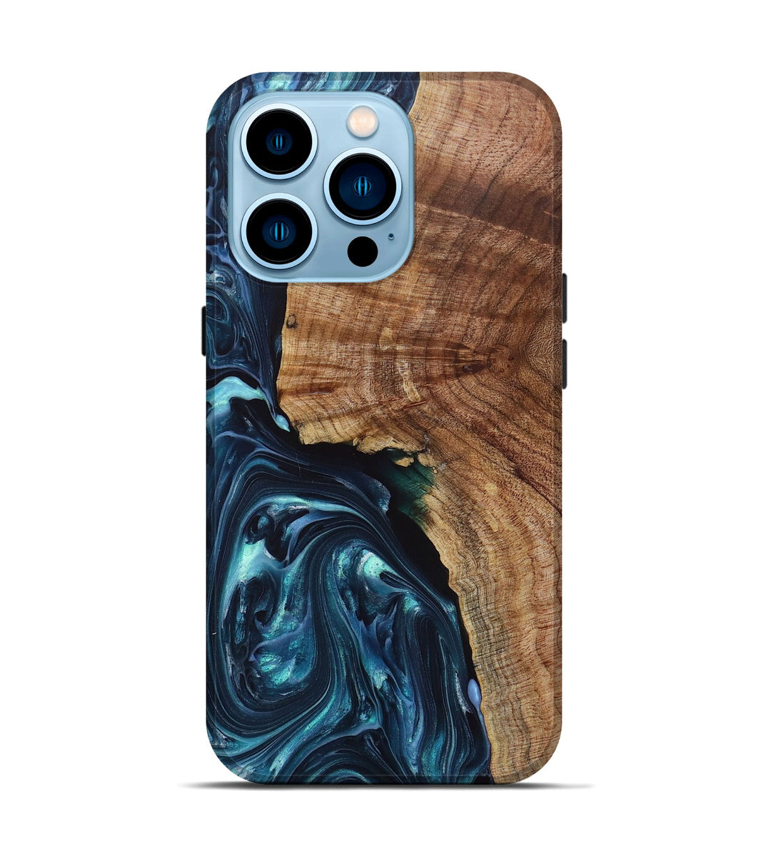 iPhone 14 Pro Wood+Resin Live Edge Phone Case - Valentina (Green, 698107)