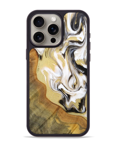iPhone 15 Pro Max Wood+Resin Phone Case - Lynn (Black & White, 698145)