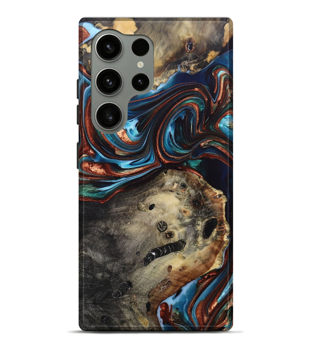 Galaxy S24 Ultra Wood+Resin Live Edge Phone Case - Kamryn (Teal & Gold, 698203)
