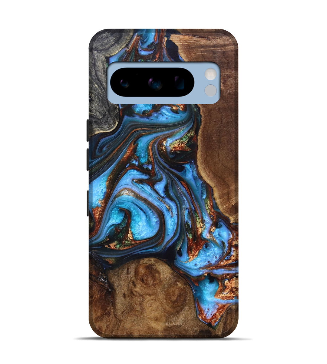 Pixel 8 Pro Wood+Resin Live Edge Phone Case - Timothy (Teal & Gold, 698222)
