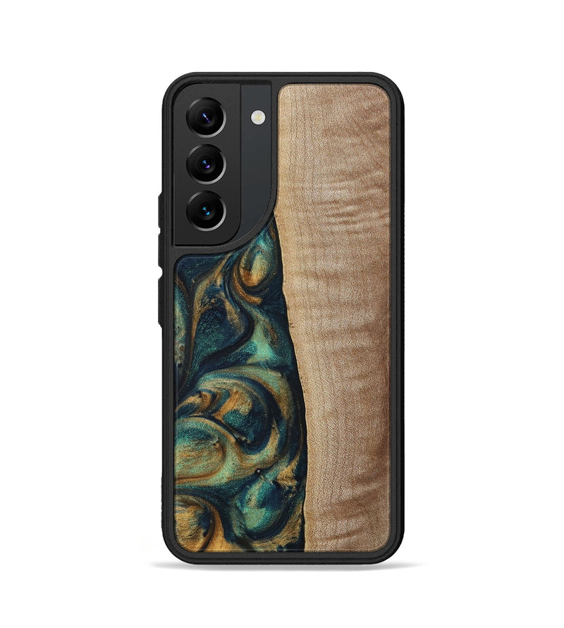 Galaxy S22 Wood+Resin Phone Case - Jasper (Teal & Gold, 698305)