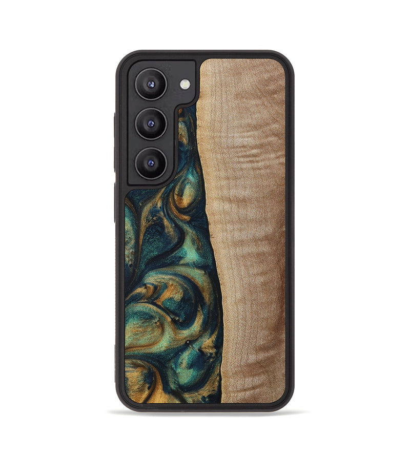 Galaxy S23 Wood+Resin Phone Case - Jasper (Teal & Gold, 698305)