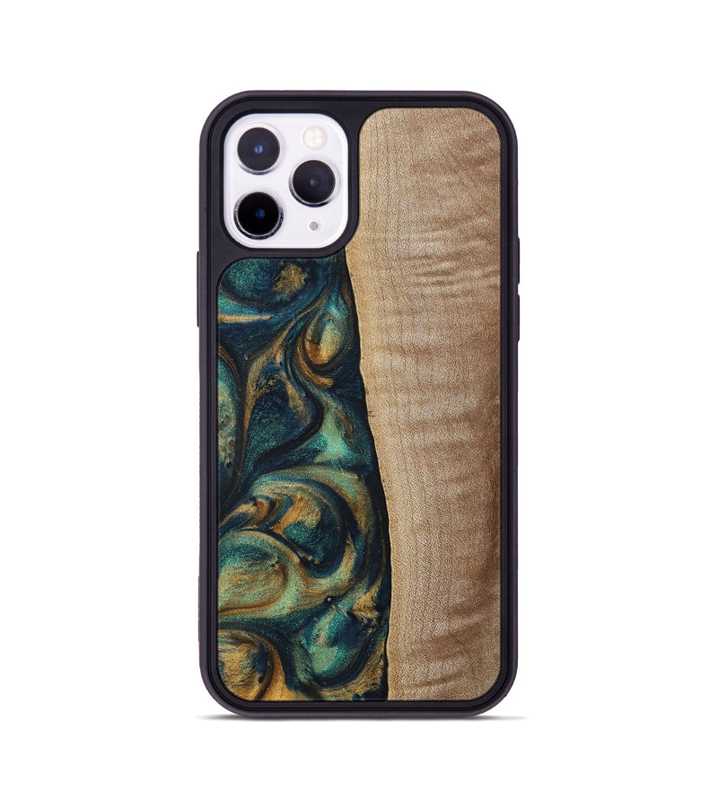 iPhone 11 Pro Wood+Resin Phone Case - Jasper (Teal & Gold, 698305)