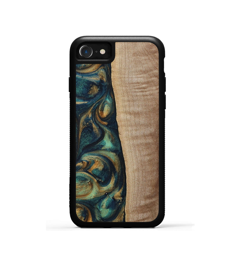 iPhone SE Wood+Resin Phone Case - Jasper (Teal & Gold, 698305)
