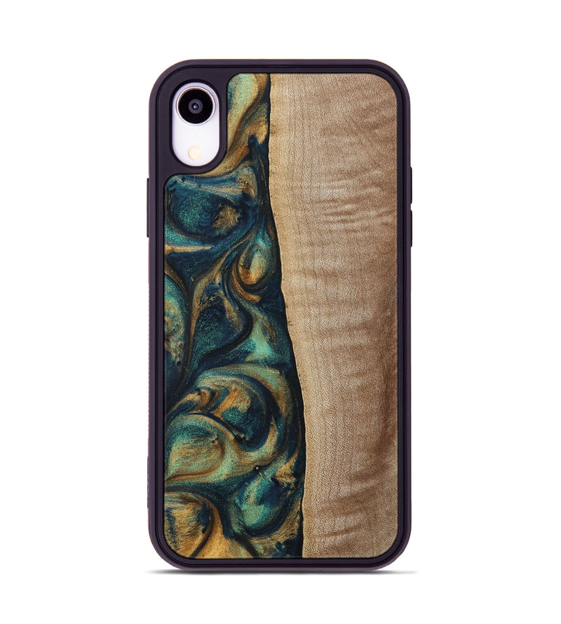 iPhone Xr Wood+Resin Phone Case - Jasper (Teal & Gold, 698305)