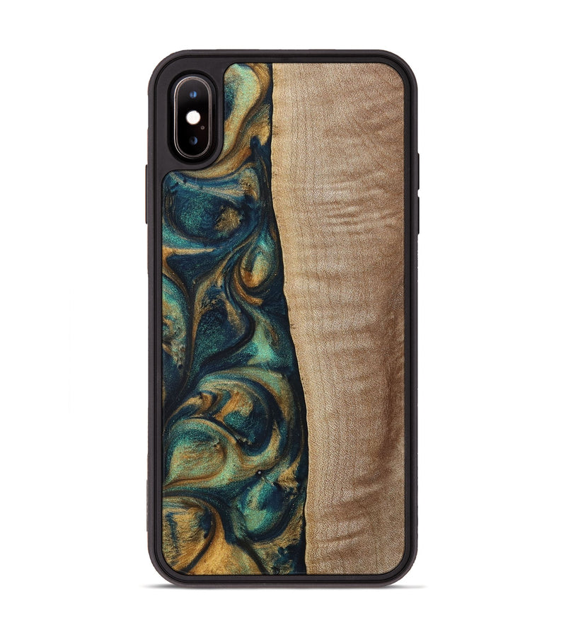 iPhone Xs Max Wood+Resin Phone Case - Jasper (Teal & Gold, 698305)