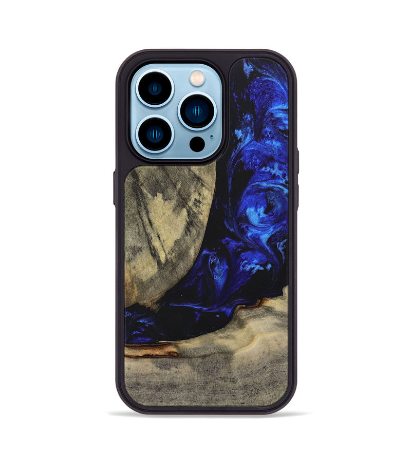 iPhone 14 Pro Wood+Resin Phone Case - Carlos (Blue, 698373)