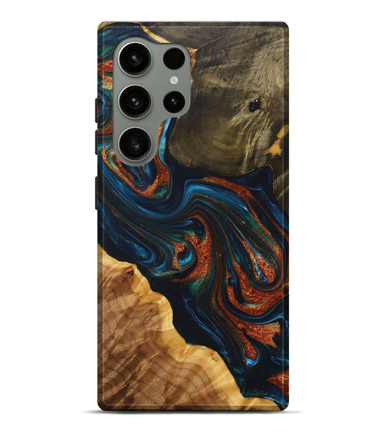 Galaxy S24 Ultra Wood+Resin Live Edge Phone Case - Rebekah (Teal & Gold, 698382)
