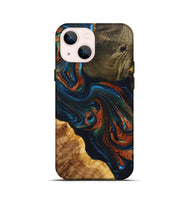 iPhone 13 mini Wood+Resin Live Edge Phone Case - Rebekah (Teal & Gold, 698382)