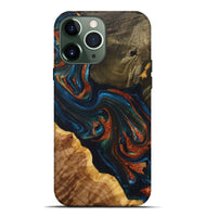 iPhone 13 Pro Max Wood+Resin Live Edge Phone Case - Rebekah (Teal & Gold, 698382)