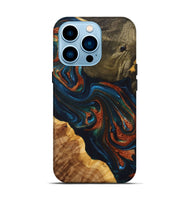 iPhone 14 Pro Wood+Resin Live Edge Phone Case - Rebekah (Teal & Gold, 698382)